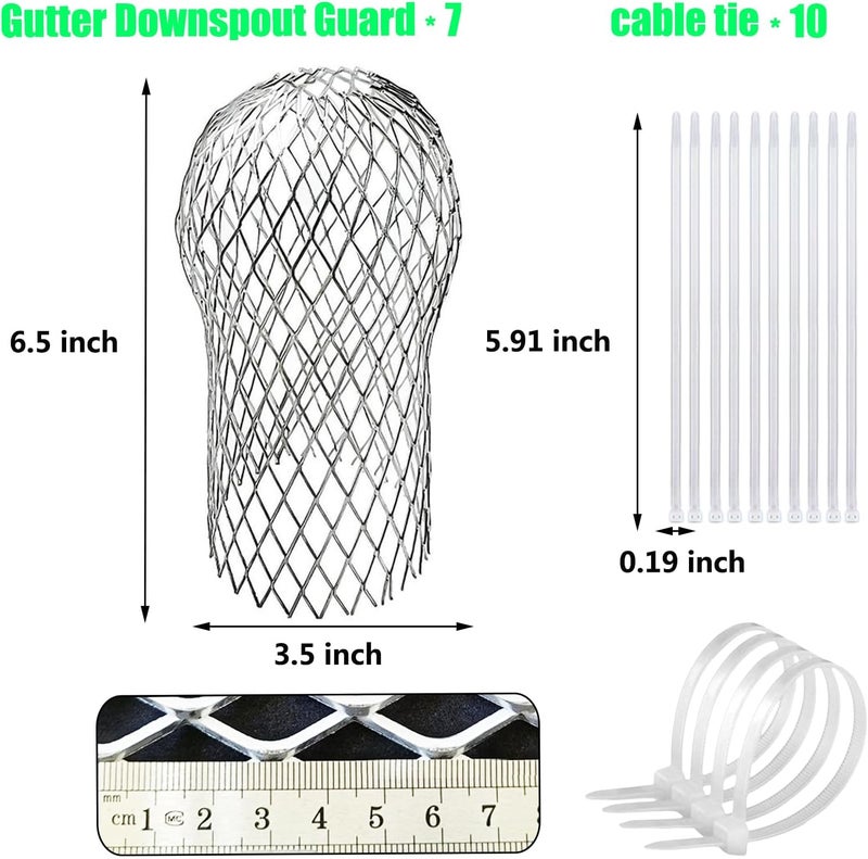 Lgnithon 7 Pack Gutter Downspout Guard, Gutter Guard Mesh Aluminium 3.5 Inch Downspout Filter Strainer Adjustable Screen Protector for Prevent Leaf Debris Rodent Blocking, with 10 Cable Ties (7) - Image 3